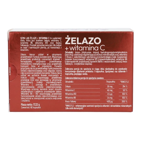 SEMA Lab Hierro + Vitamina C, 60 cápsulas duras