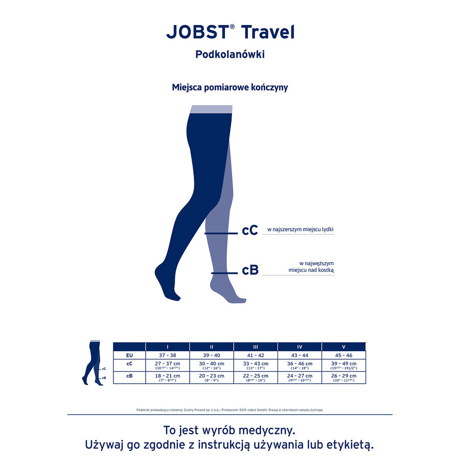 Jobst Travel, chaussettes de compression du genou, 15-20 mmHg, mètres fermés, taille 3, noir