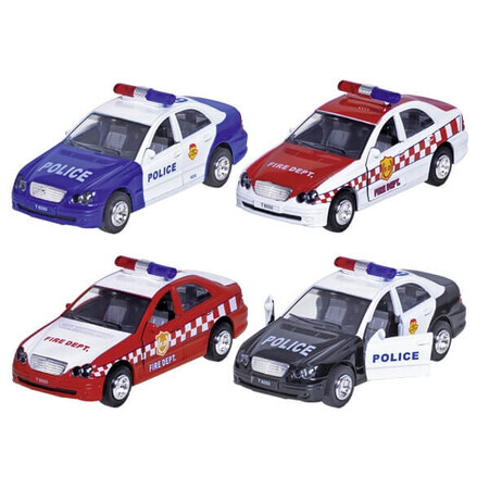 Coche de fundición a presión con sonidos y luces, Policía y Bomberos, 15 cm, Goki