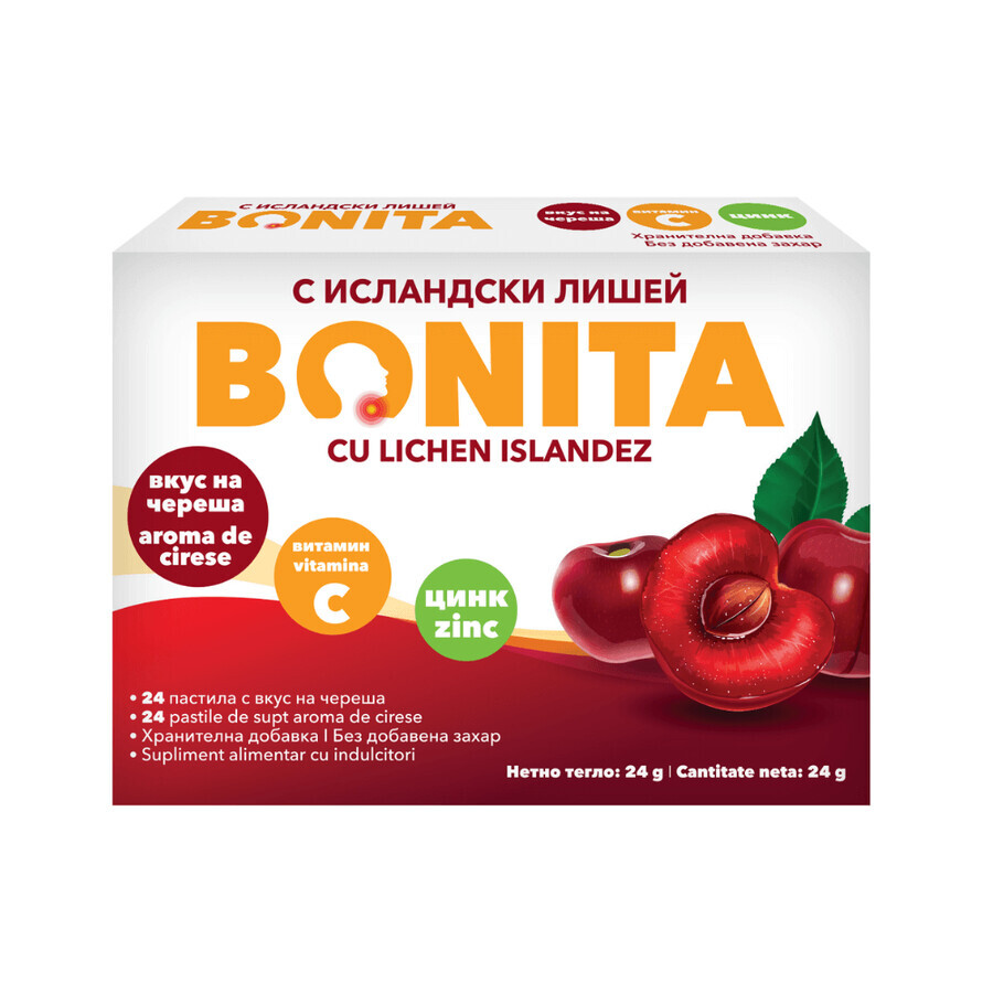 Cherry flavored sucking pastilles, 24 pieces, Bonita