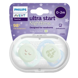 Philips Avent Ultra Start Nachtschnuller, 0-2 Monate, 2 Stück, Blau/Grün, SCF075/08, Philips