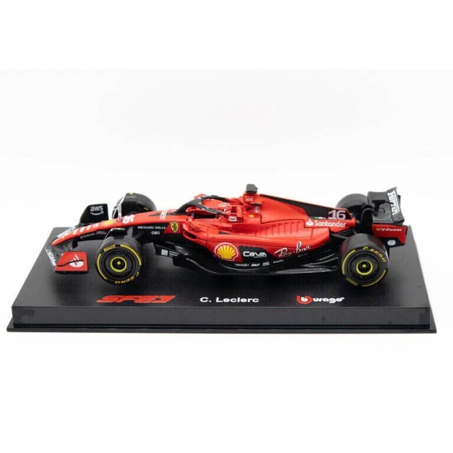 Modelo de coche Ferarri SF-23 con casco de Charles Leclerc, +14 años, 1:43, Rojo Plano, Bburago