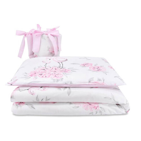 Set di biancheria per lettino da 3 pezzi, Peonie Pink, 120x60 cm, MimiNu