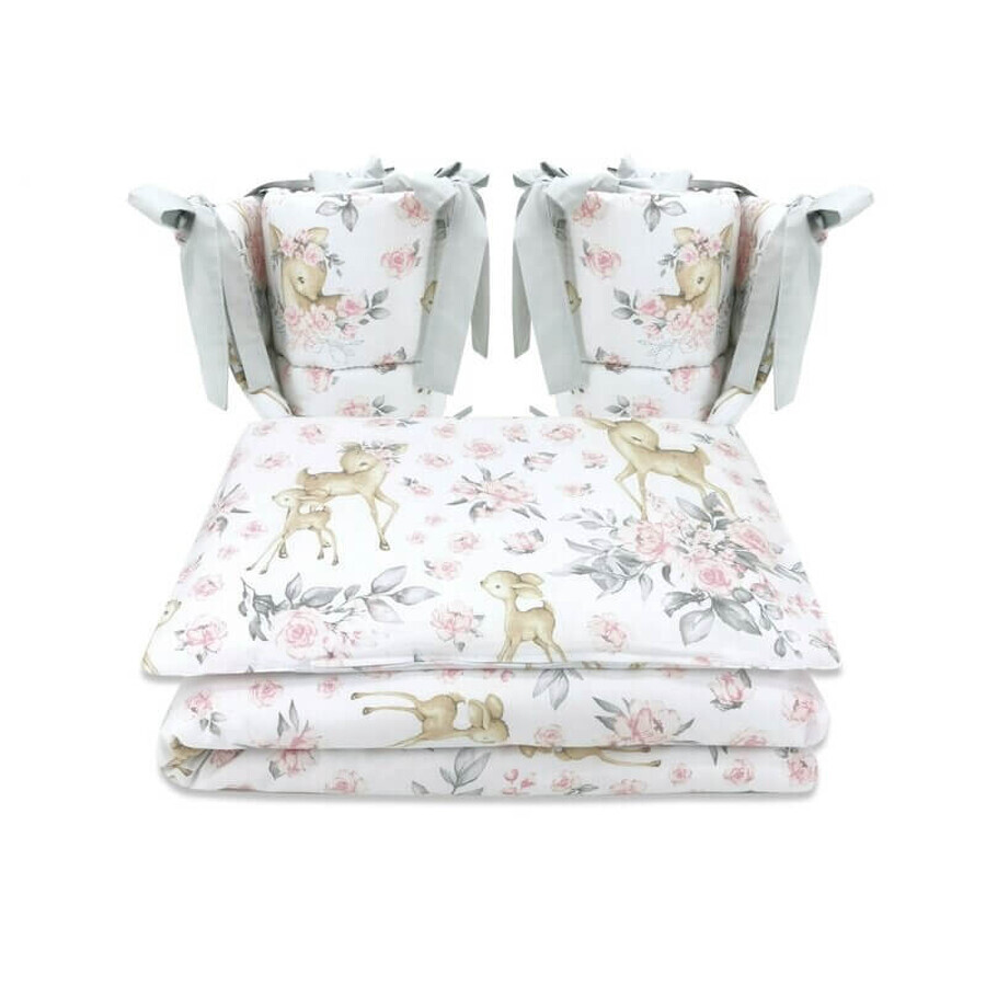 Set lenjerie patut cu 5 piese, Sweet Deer Pink, 120x60 cm, MimiNu