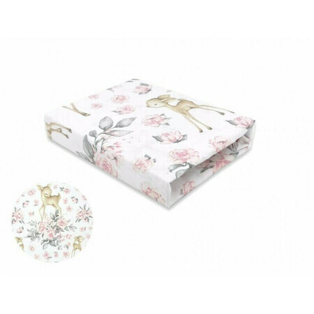 Cearceaf cu elastic pentru patut co-sleeper Theo, Sweet Deer Pink, 85x46 cm, MimiNu