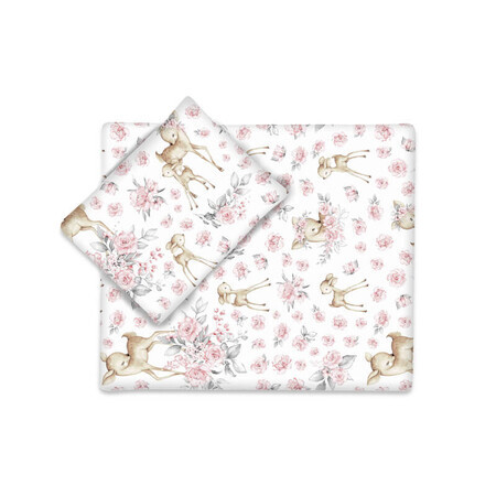 Set passeggino con cuscino e coperta, sfoderabile e lavabile in cotone Sweet Deer, rosa, Miminu