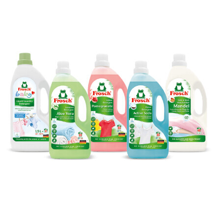 Wasmiddelverpakking met natuurlijke ingrediënten, 5 x 1,5 liter, Frosch