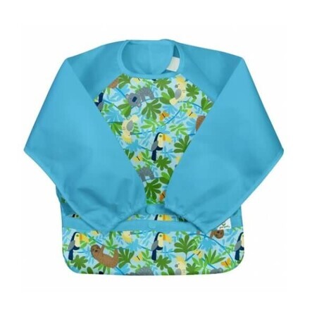 Babero impermeable con mangas y bolsillo reversible, Aqua Sloth Jungle, 2-4 años, Green Sprouts