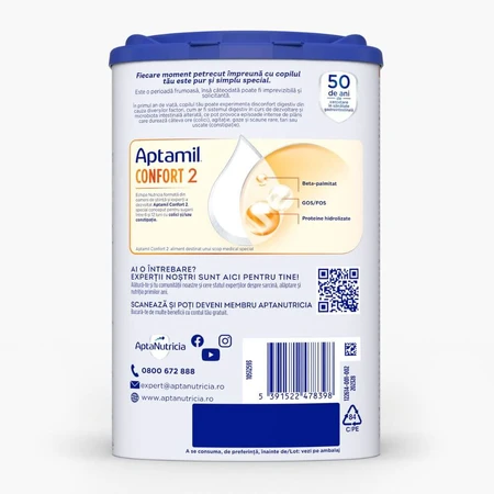 Mleko modyfikowane Aptamil Confort 2, 6–12 miesięcy, 800 g, Nutricia: ceny i cechy