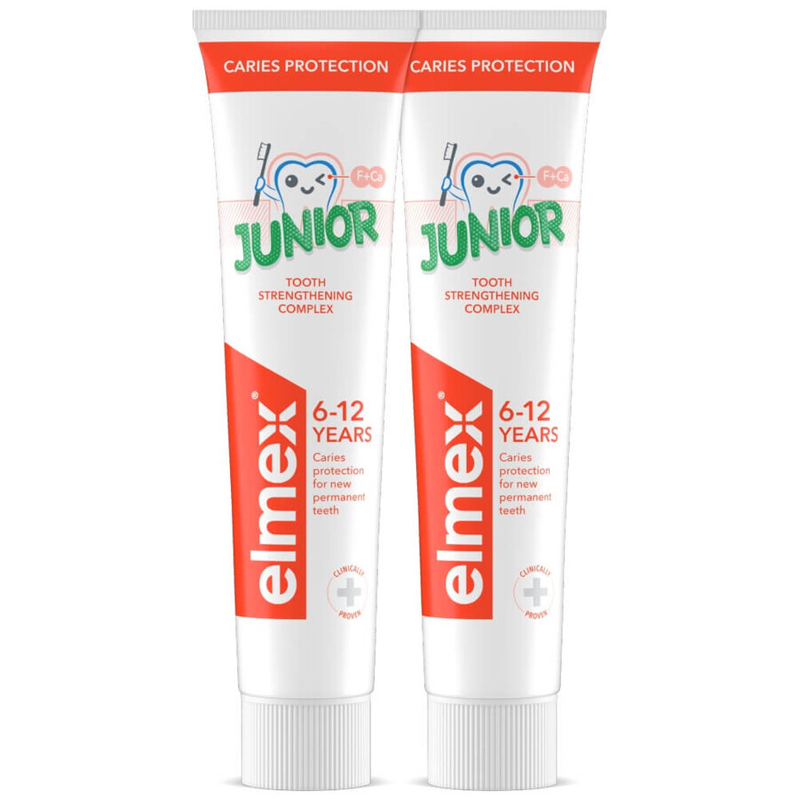 Elmex Caries Protection Junior, pasta dentífrica para niños, 6-12 años, 2 x 75 ml