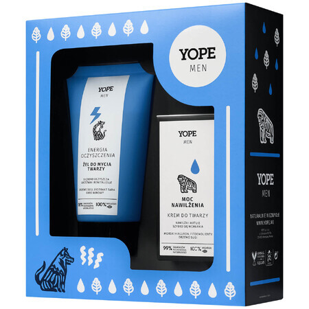 Yope Men's set, Gel limpiador facial Energy of Purification, 150ml + Crema facial Moisture Power, 50ml