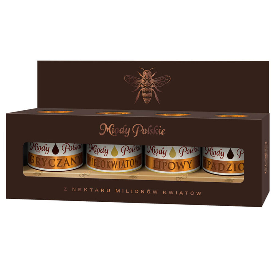 Polish honey set, different types of honey, 4 x 40 g