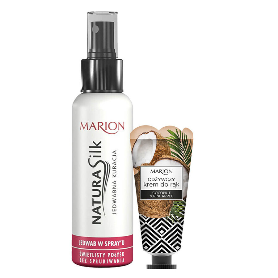 Marion Natura Silk spray de seda, 130 ml + crema de manos nutritiva con coco y piña, 50 ml gratis