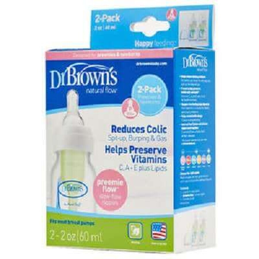 Biberones estándar para bebés prematuros, +0meses, 2x60 ml, Dr. Browns