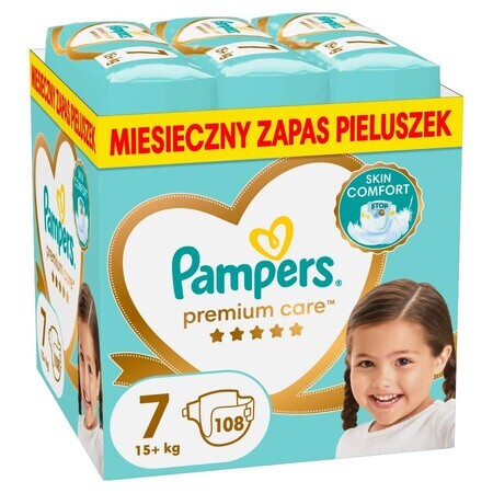 Pampers Premium Care, pañales, talla 7, 15+ kg, 108 unidades