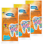 DenTek Kids Fun Flosser set, flossborstels voor kinderen, 3 x 40 stuks