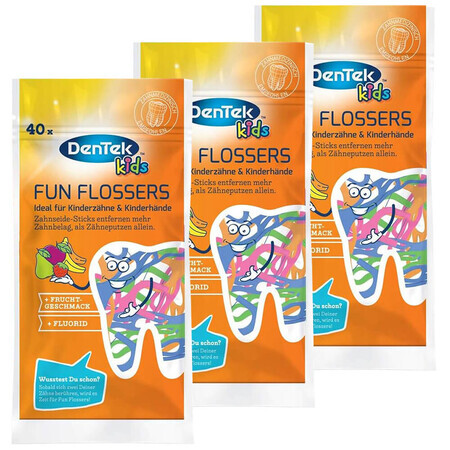 DenTek Kids Fun Flosser set, flossborstels voor kinderen, 3 x 40 stuks