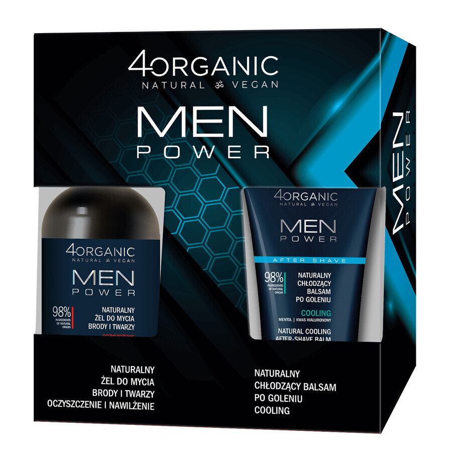 4Organic Men Power Set, Reinigungsgel für Bart und Gesicht, 200 ml + erfrischender Aftershave-Balsam, erfrischend, 150 ml