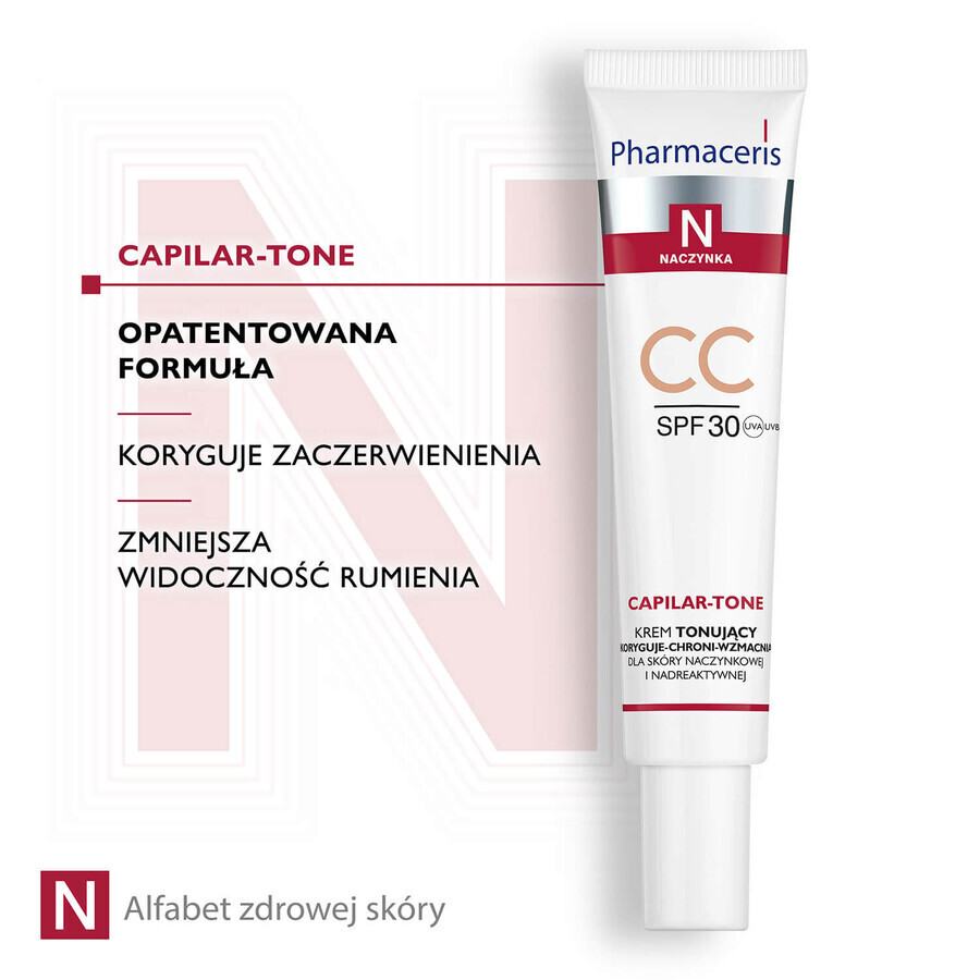 Pharmaceris N Capilar-Tone CC, crema tonificante, pieles vasculares e hiperreactivas, FPS 30, 40 ml + concentrado de vitamina C 1200 mg, fortificante y alisante, 5 ml gratis