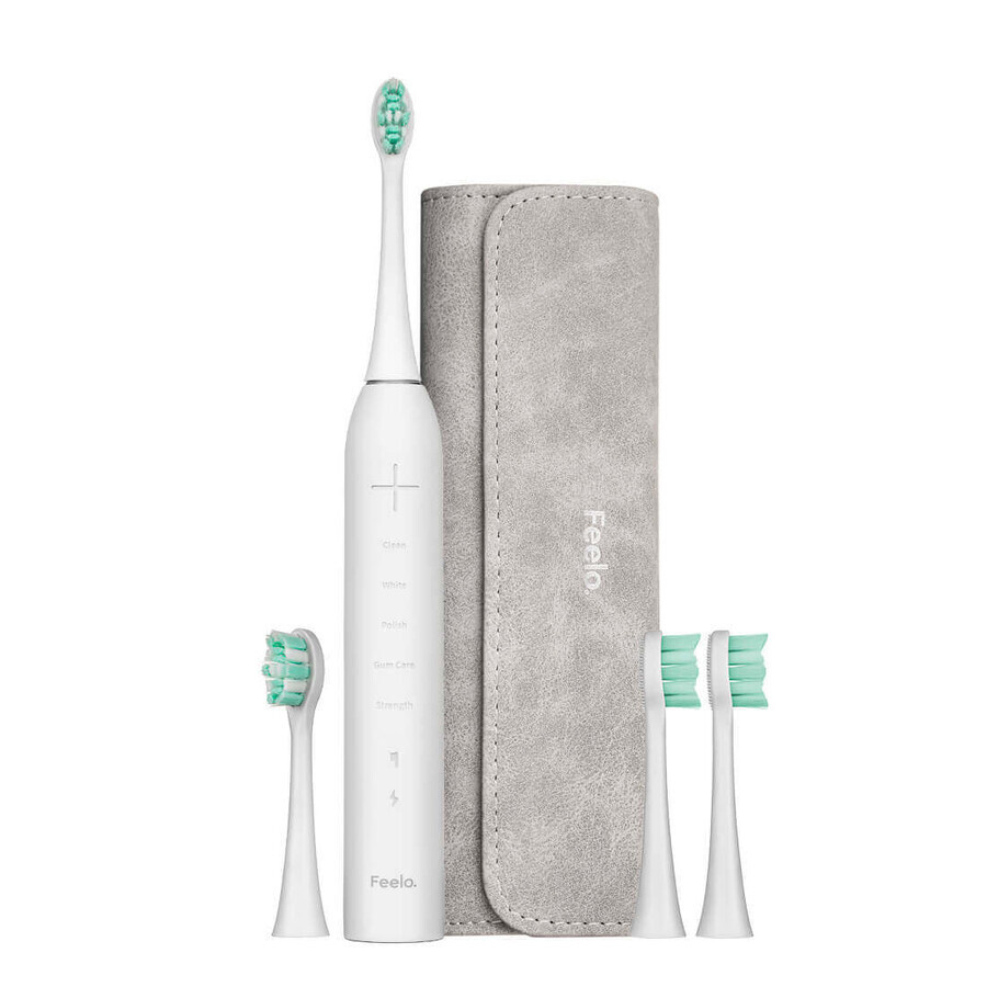 Feelo Pro Premium set, sonic toothbrush with pouch and 4 tips, white