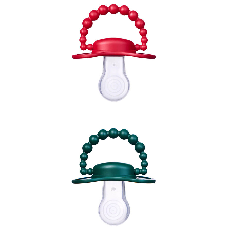 Luu Kids set, tétine, positionnement, silicone, Holy Green & Santa Red, 0-3 mois, 2 pièces