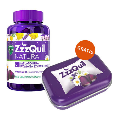 ZzzQuil Nature, gominolas, 60 unidades + caja de viaje gratis para gominolas