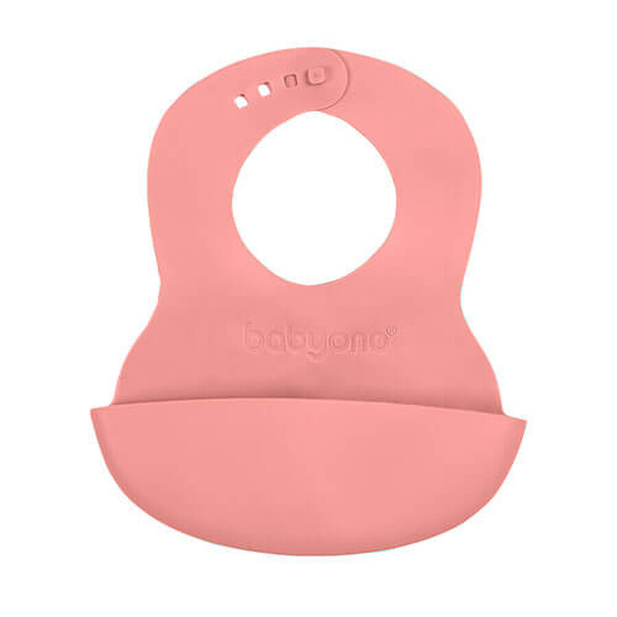 BabyOno, soft bib with pocket and adjustable closure, pink, from 6 months