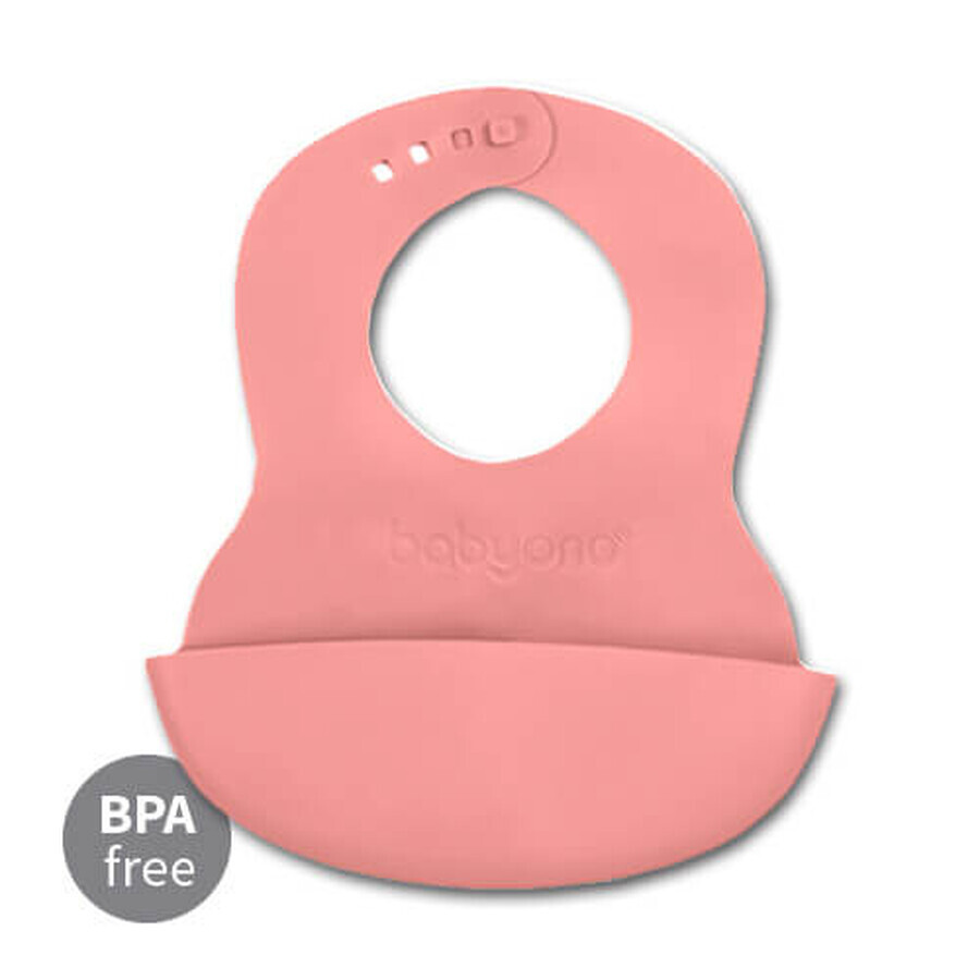 BabyOno, soft bib with pocket and adjustable closure, pink, from 6 months