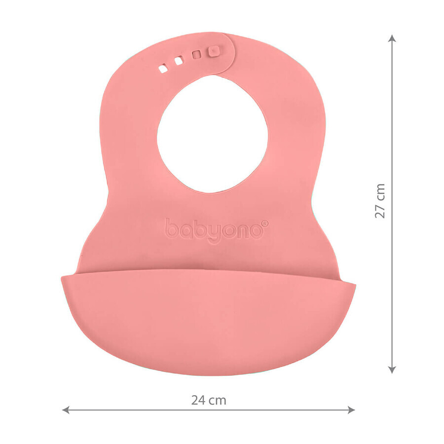 BabyOno, soft bib with pocket and adjustable closure, pink, from 6 months