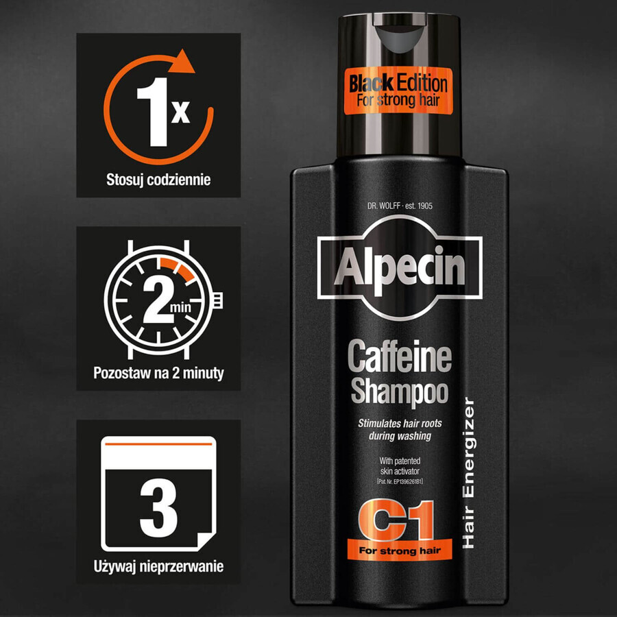 Alpecin C1 Koffein Black Edition, Haarwachstum stimulierendes Shampoo, 250 ml