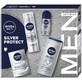 Nivea Men Silver Protect kit, espuma de afeitar 200 ml + b&#225;lsamo aftershave 100 ml + gel de ducha 250 ml + roll-on antitranspirante 50 ml