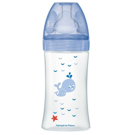 Biberón con función sensorial y tetina plana anticólicos Flow 2, Grande, 0-6 meses, 270 ml, Dodie