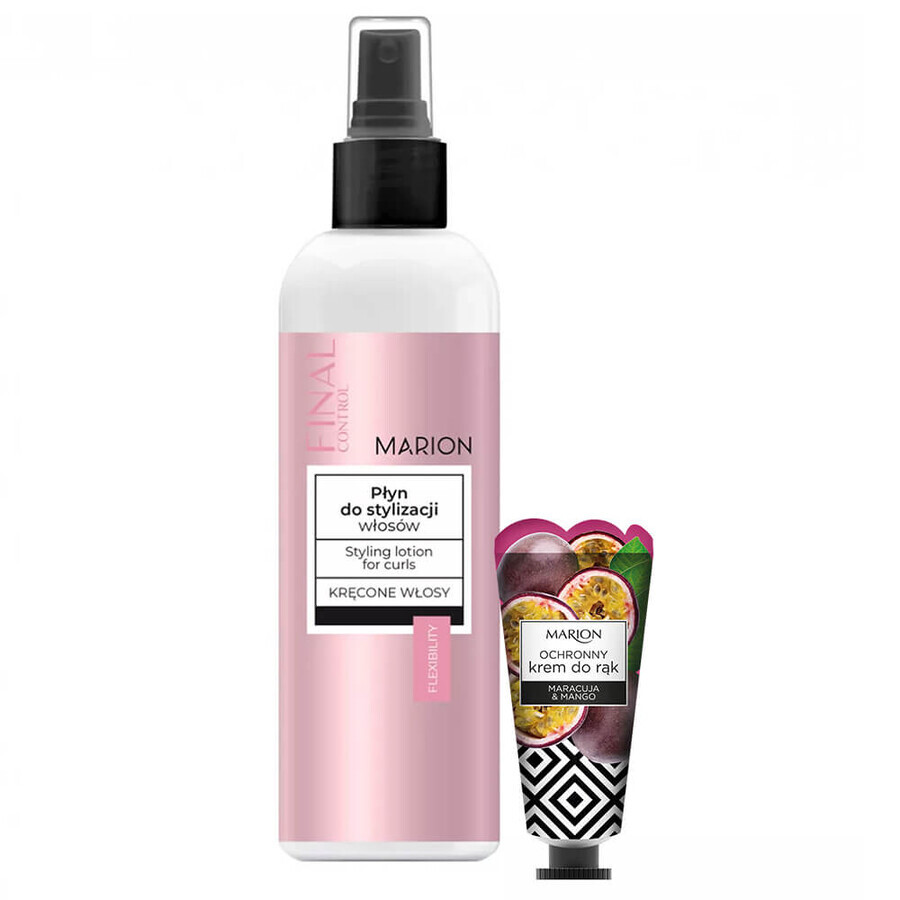 Marion Final Control, fluido de peinado, cabello rizado, 200 ml + crema de manos protectora de Maracuyá y Mango, 50 ml gratis