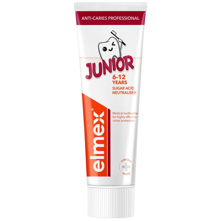 Elmex Anticaries Profesional Junior, pasta dentífrica para niños, 6-12 años, 75 ml