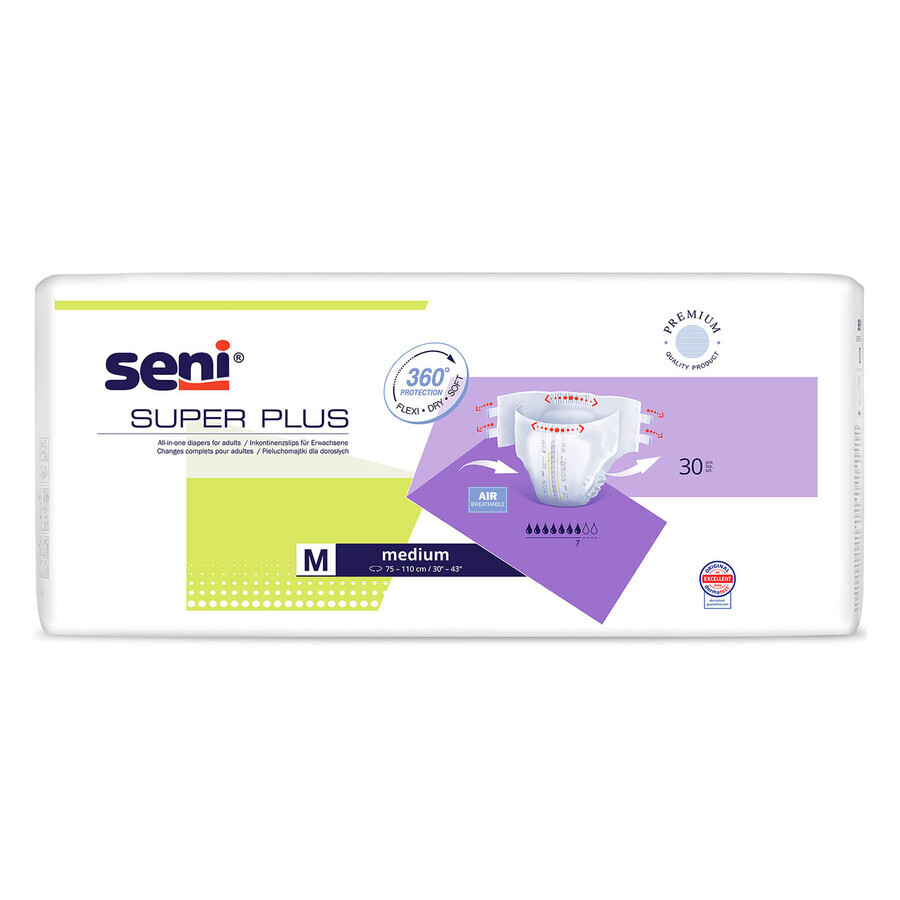 Seni Super Plus, pañales, Mediano, 75-110 cm, 30 unidades