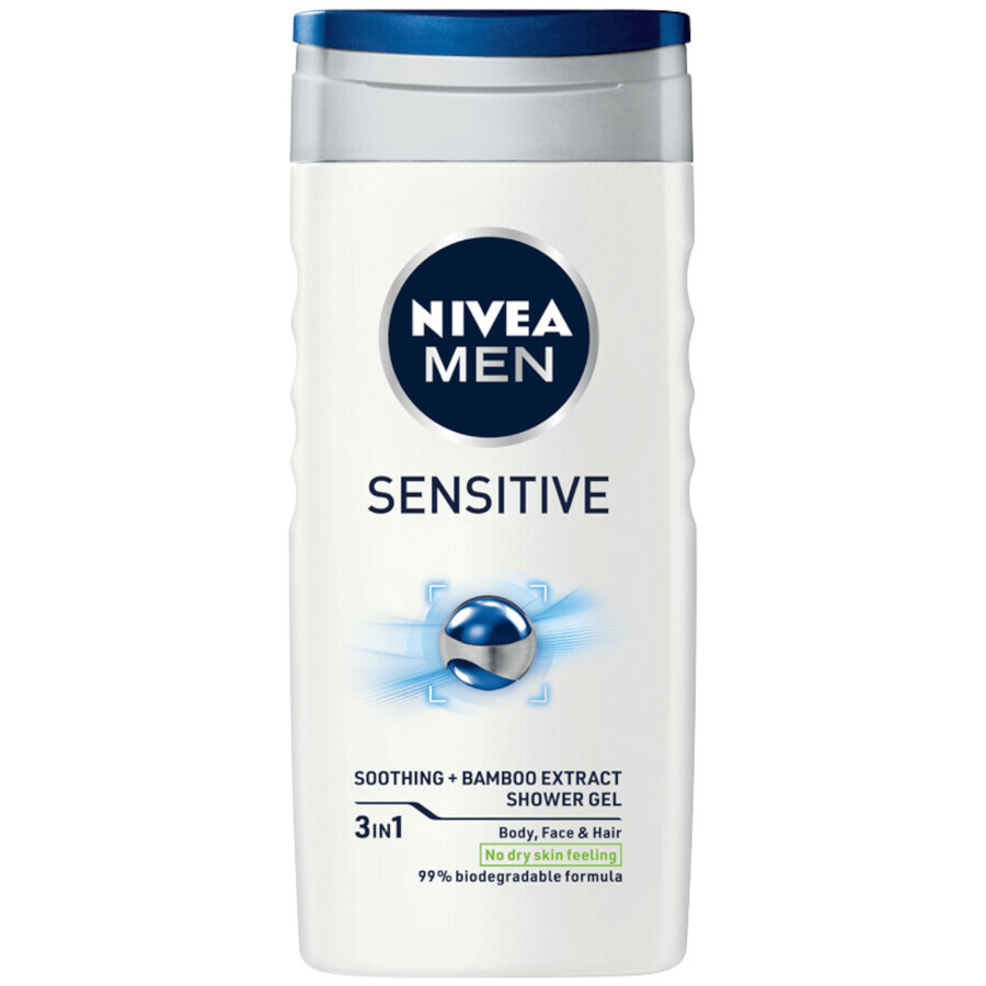 Kit Nivea Men Sensitve Recovery, espuma de afeitar, 200 ml + bálsamo para después del afeitado, 100 ml + gel de ducha, 250 ml + roll-on antitranspirante, 50 ml