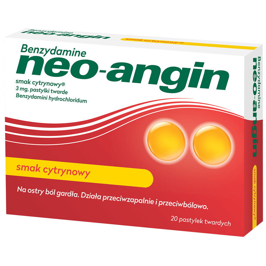 Benzidamine neo-angin 3 mg, lemon-flavored, 20 hard tablets