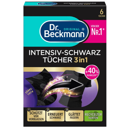 Dr. Beckmann, toallitas fijadoras del color para ayudar a eliminar la suciedad de los tejidos oscuros 3en1, 40 piezas