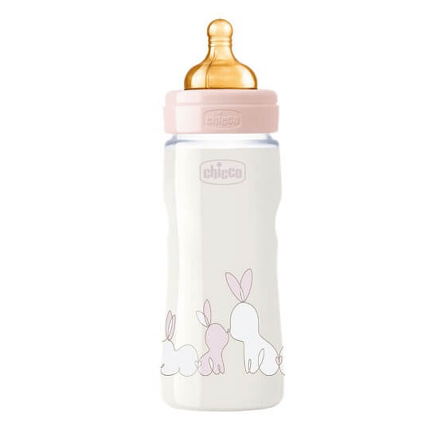 Biberón con tetina de goma y flujo regulable, Original Touch, bebé niña, 330ml, +4 meses, Chicco