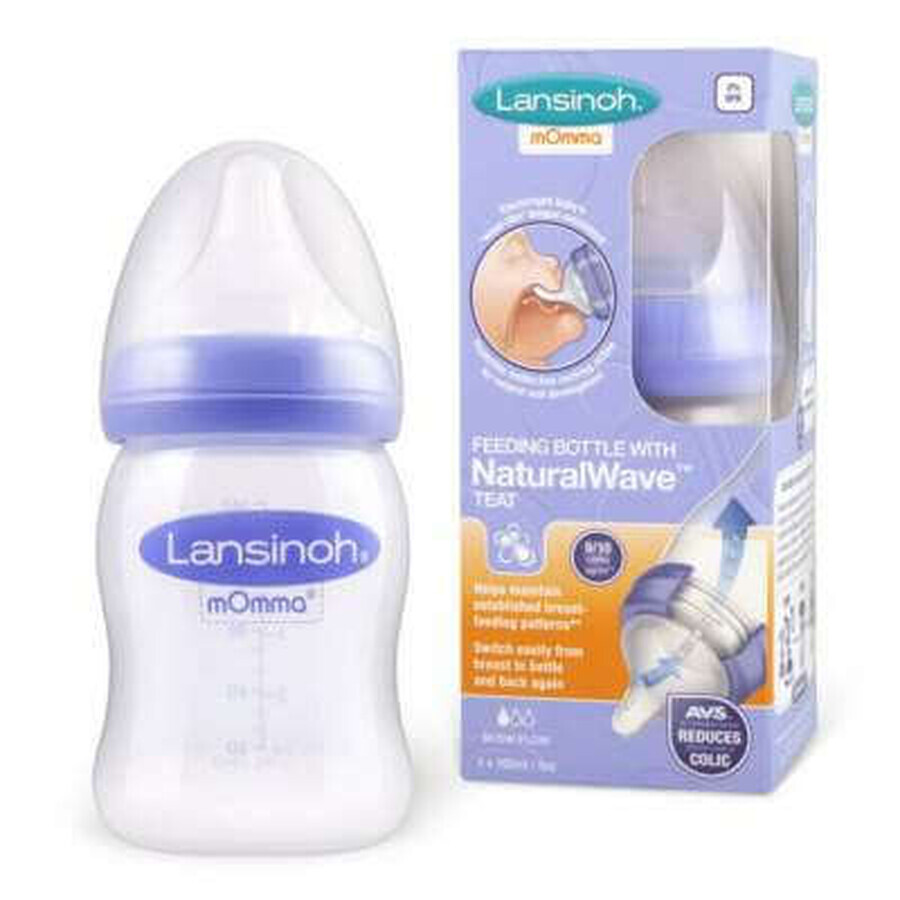 Biberón con tetina de silicona de flujo lento Momma, 160 ml, Lansinoh