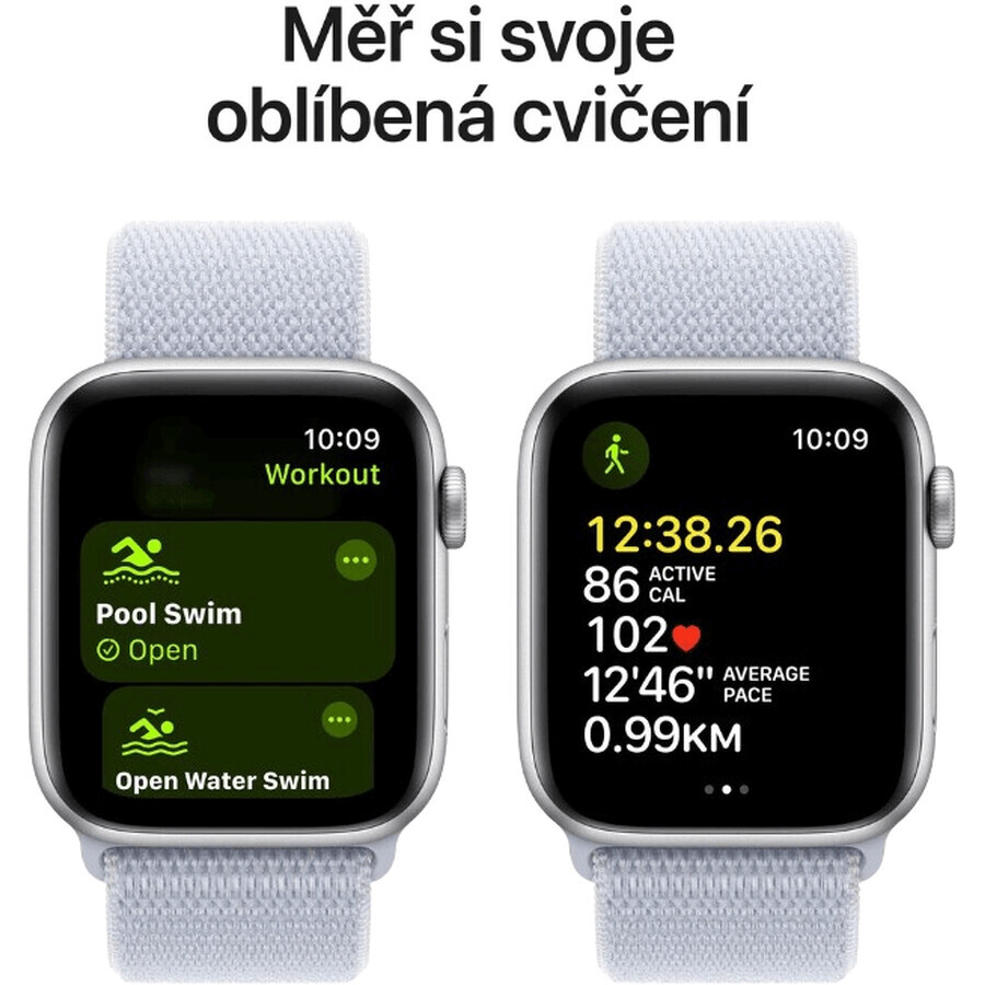 Apple Watch SE (2024) Cellular 40mm, Aluminiu argintiu cu curea Cloud Blue Changing