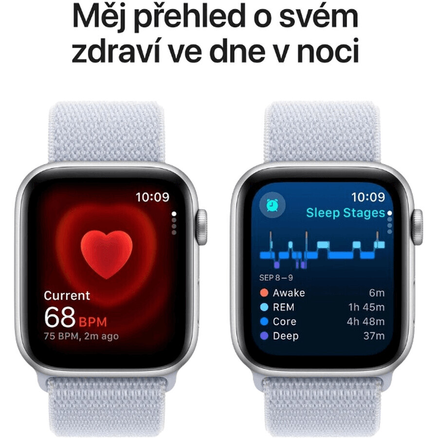 Apple Watch SE (2024) Cellular 40mm, Aluminiu argintiu cu curea Cloud Blue Changing