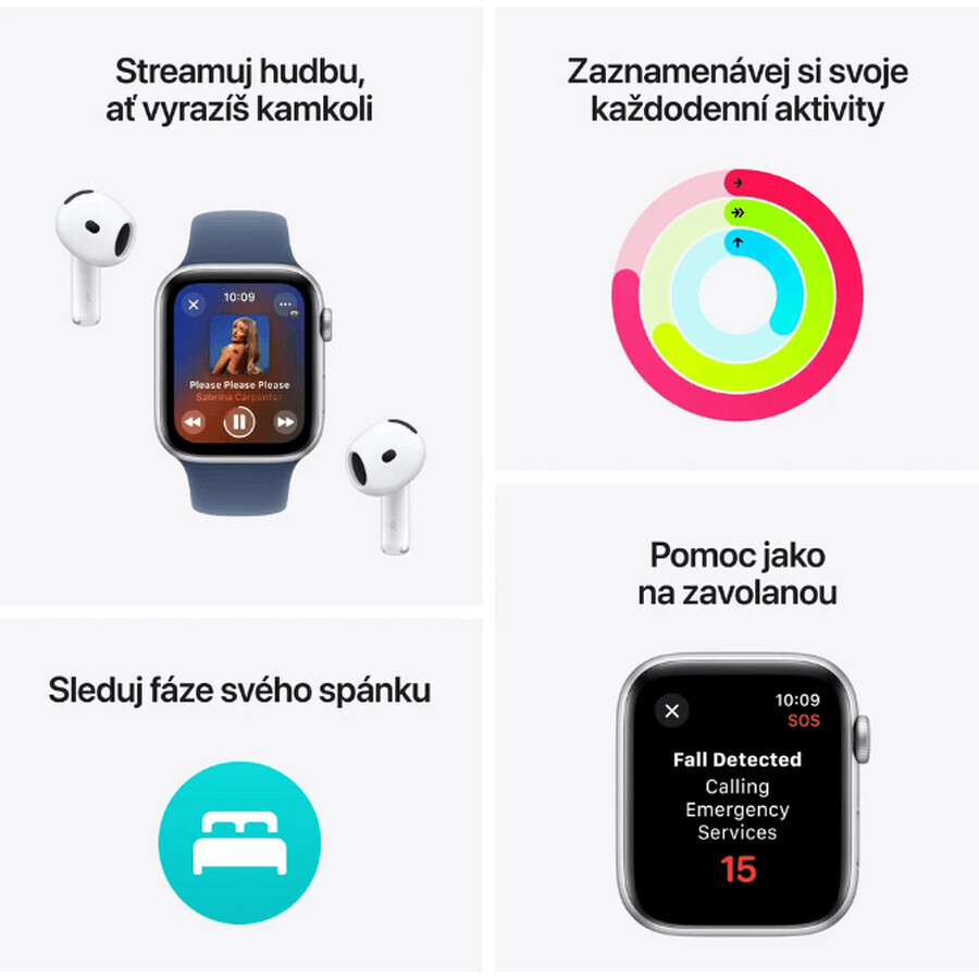 Apple Watch SE (2024) Cellular 40mm, Aluminiu argintiu cu curea Cloud Blue Changing