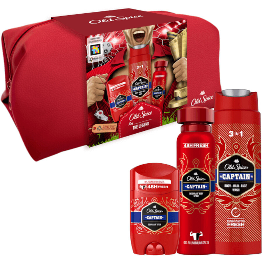 Old Spice Footballer: set van vaste deodorant + deodorant spray en Captain douchegel met sandelhout en citrusnoten