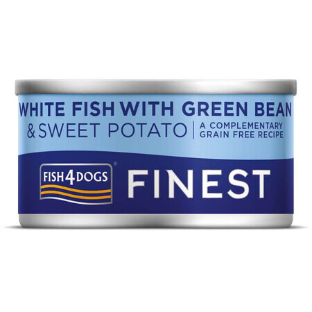 Fish4Dogs Finest comida en lata para perros con pescado blanco, batatas y judías verdes 85 g