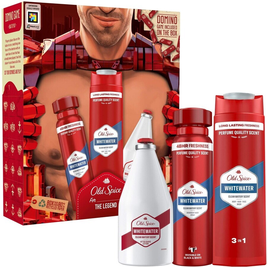 Old Spice Ironman pentru bărbați: set cu deodorant spray, gel de duș și aftershave Whitewater cu o aromă proaspătă