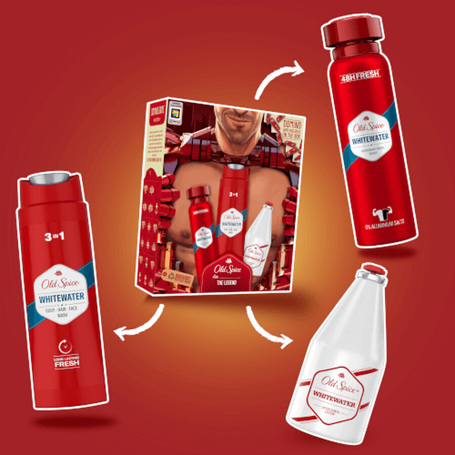 Old Spice Ironman pentru bărbați: set cu deodorant spray, gel de duș și aftershave Whitewater cu o aromă proaspătă