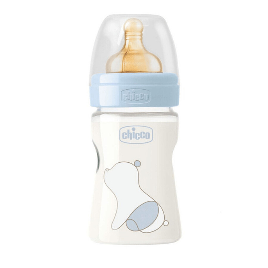 Chicco Original Touch - Biberon da 150ml Flusso Lento in Caucciù Azzurro,1 Pezzo