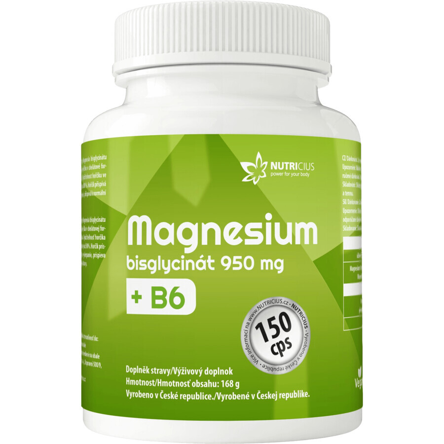 Nutricius Magnésium Bigglycinate 950 mg + vitamine B6 150 gélules