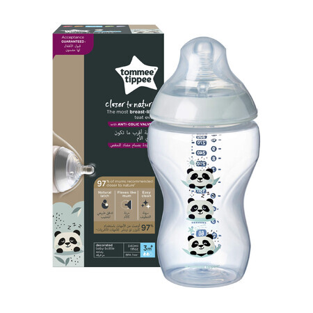 Closer to Nature Panda Beren PP Fles 340ml, +3 Maanden, Tommee Tippee